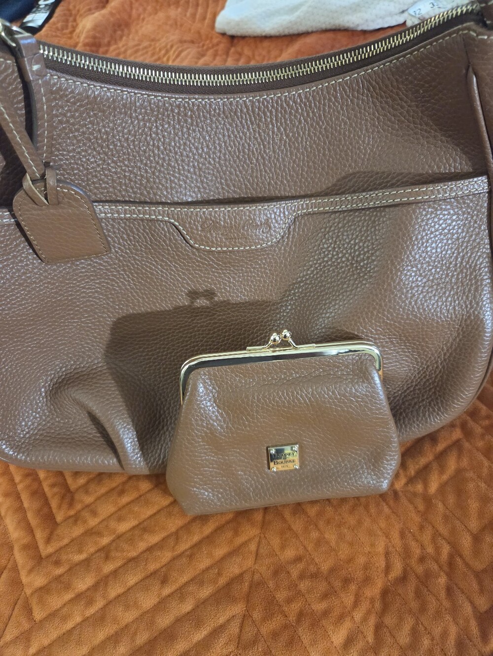 Dooney & Bourke Tan Pebble Leather Hobo Bag & Wallet Set